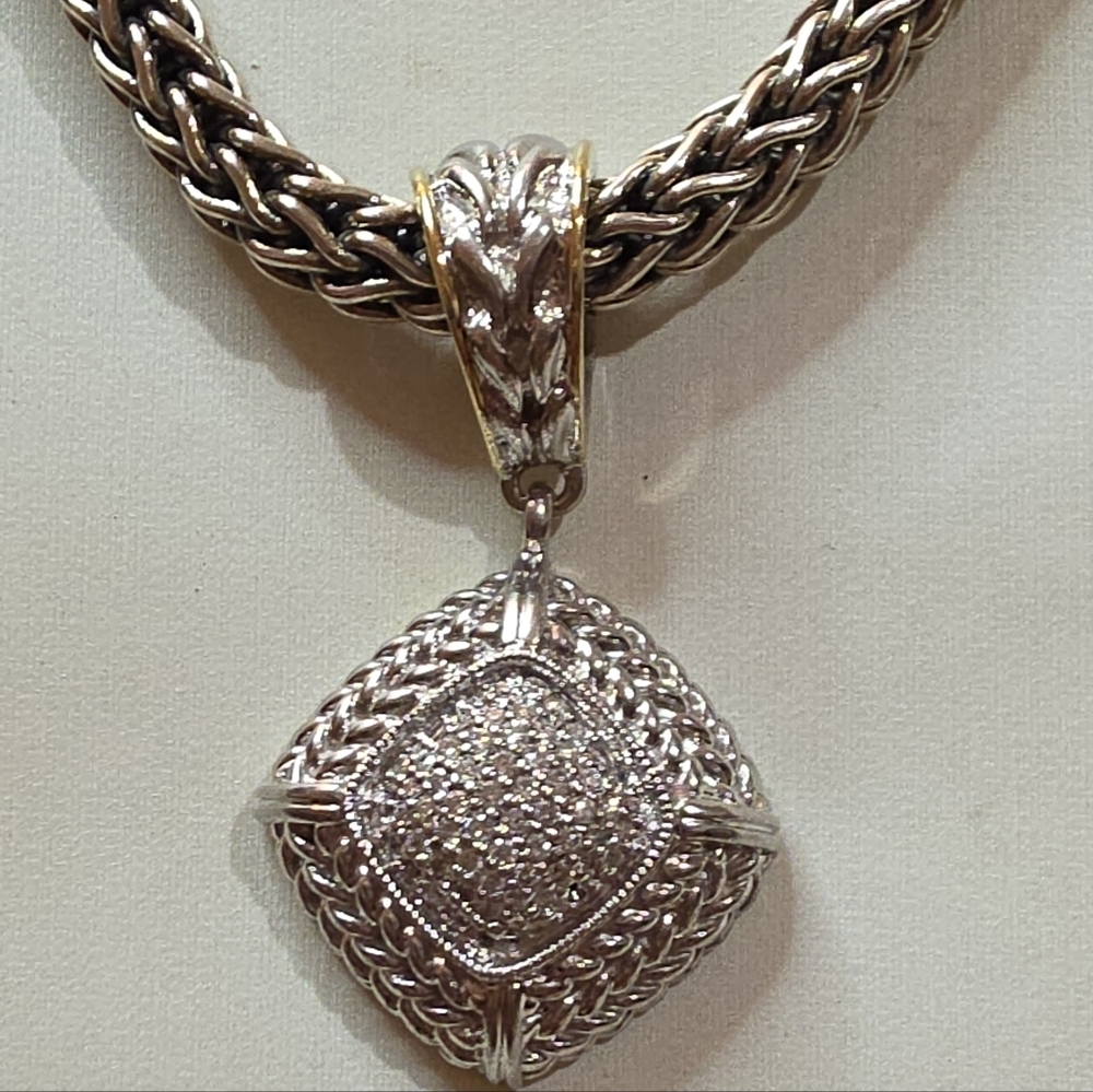 18K GAIL SCOTT GENUINE DIAMOND STERLING SILVER 925 CHAIN & PENDANT 80.95 GR - Picture 10 of 11